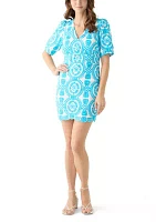 Women's Short Sleeve V-Neck Printed Sheath Dress