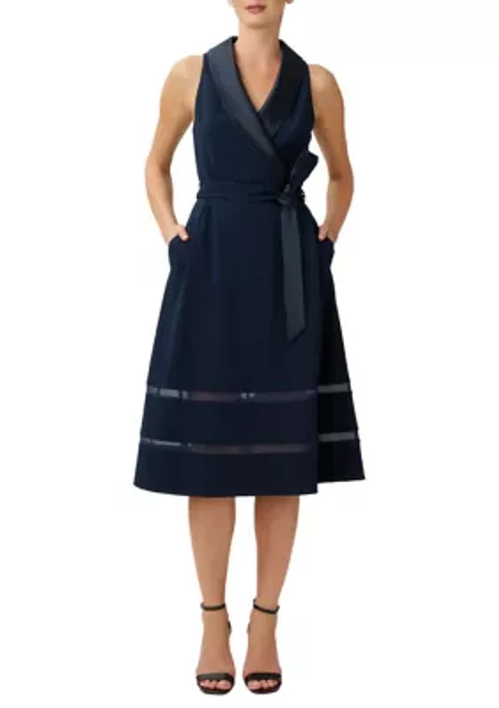 Women's  Tuxedo Collar Fit and Flare Dress