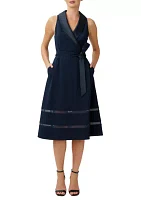 Women's  Tuxedo Collar Fit and Flare Dress