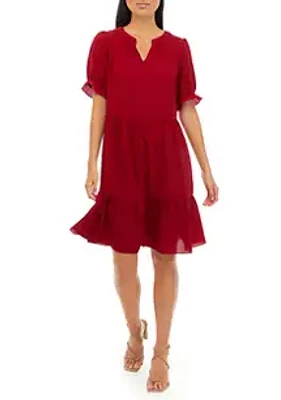AGB Women's Puff Sleeve Tiered V-Neck Dress