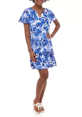 AGB Short Sleeve Flounce Hem Print Dress