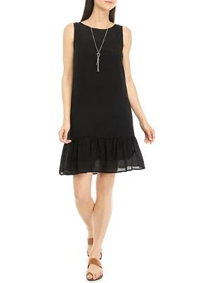 Women's Sleeveless Gauze Flounce Hem Dress with Necklace