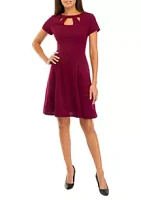 AGB Women's Short Sleeve Scuba Crepe Cut Out Fit and Flare Dress