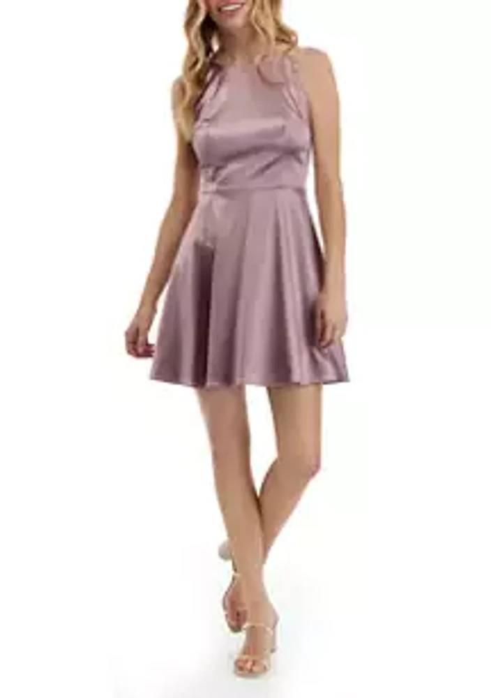 AGB Women's Cutaway Scallop Halter Neck Fit and Flare Dress