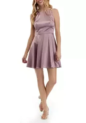 AGB Women's Cutaway Scallop Halter Neck Fit and Flare Dress