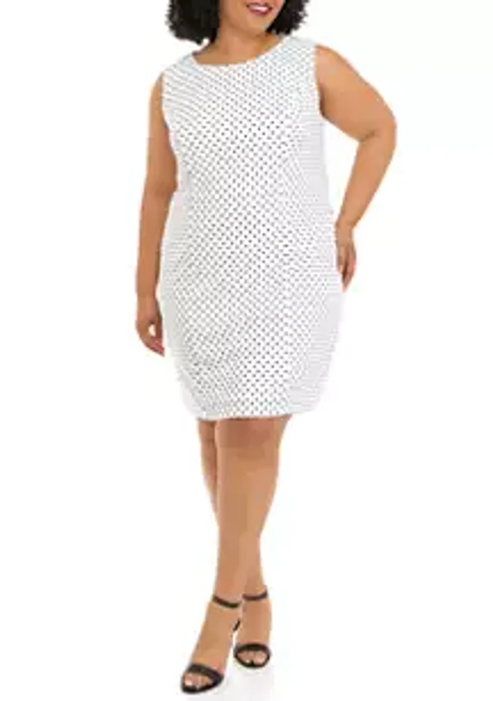 AGB Plus Sleeveless Polka Dot Sheath Dress