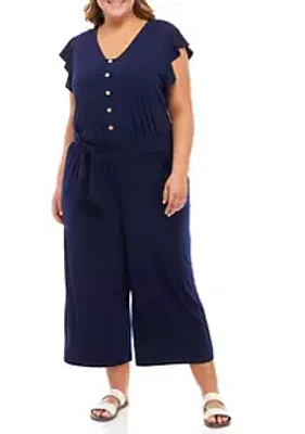 AGB Plus Size Flutter Sleeve Solid Jumpsuit