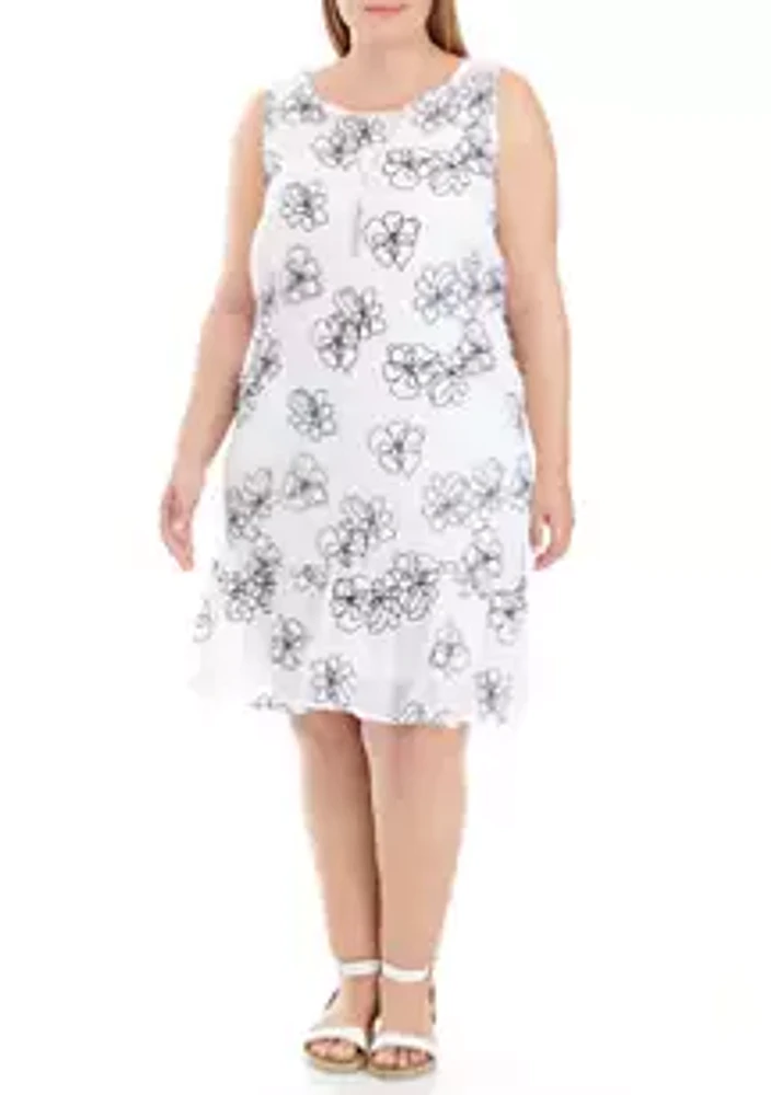 AGB Plus Flounce Hem Dress with Necklace