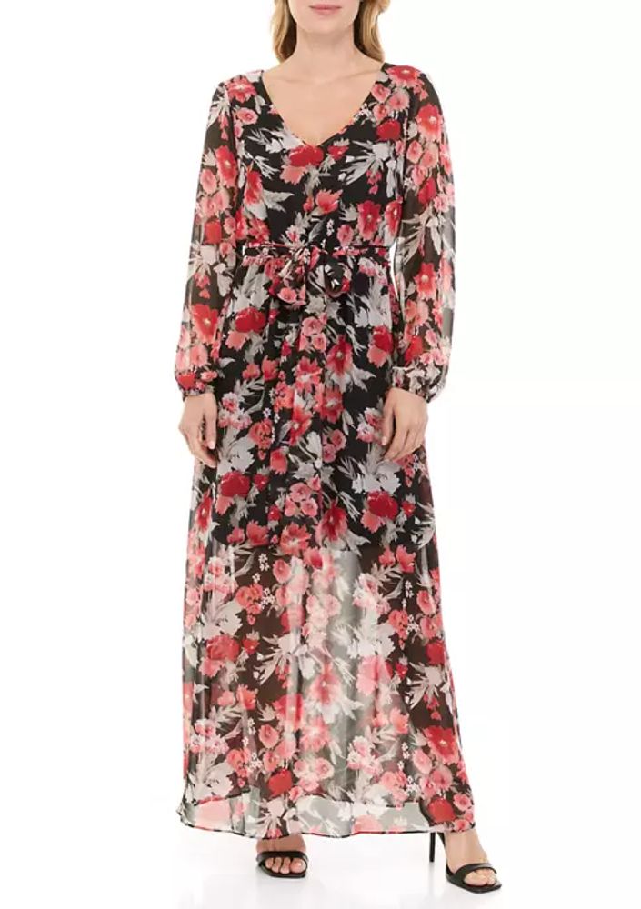 Belk Women's Long Sleeve Floral Printed Chiffon Maxi Dress | The Summit