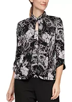 Alex Evenings Women's 3/4 Sleeve Printed Mandarin Neck Twinset Top