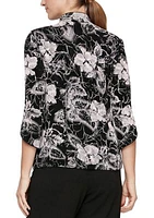 Women's 3/4 Sleeve Printed Mandarin Neck Twinset Top