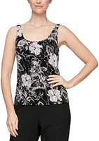 Women's 3/4 Sleeve Printed Mandarin Neck Twinset Top