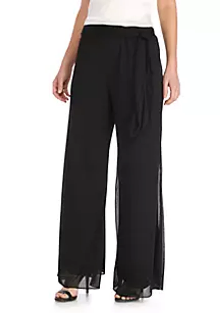 Alex Evenings Mesh Pants with Waist Tie Detail