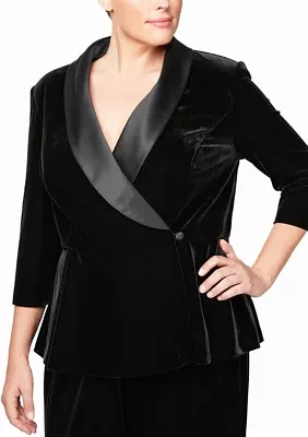 Plus 3/4 Sleeve Side Closure Velvet Blouse