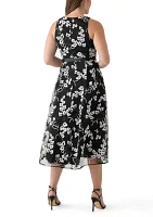 Women's Sleeveless Printed Appliqué Fit and Flare Dress