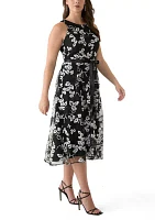 Women's Sleeveless Printed Appliqué Fit and Flare Dress