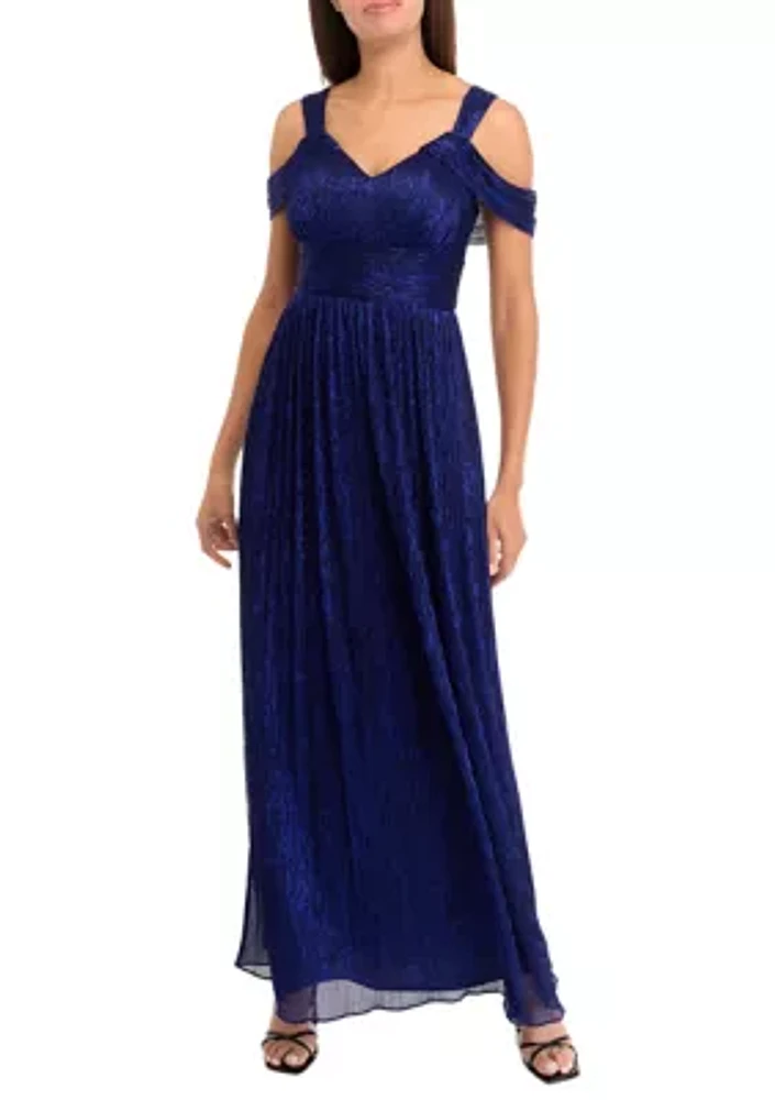 Women's Solid Glitter Chiffon Gown