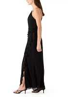 Women's One Shoulder Feather Solid Chiffon Gown