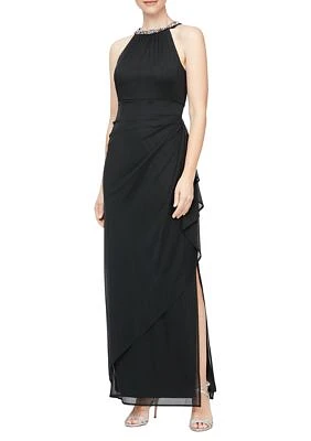 Women's Long Dress with Beaded Halter Neckline