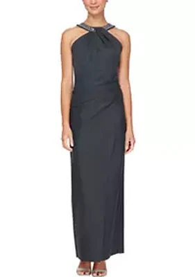 Alex Evenings Women's Long Halter Neck Column Dress