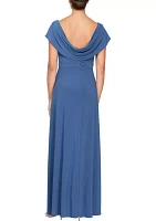 Women's Long Cowl Neck A-Line Matte Jersey Dress