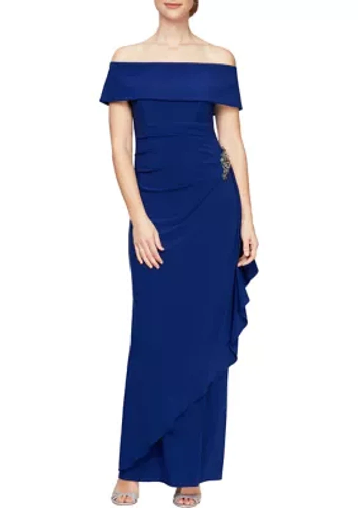 Women's Long Off-the-Shoulder Matte Jersey Dress