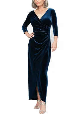 Women's Long V-Neck Velvet Dress