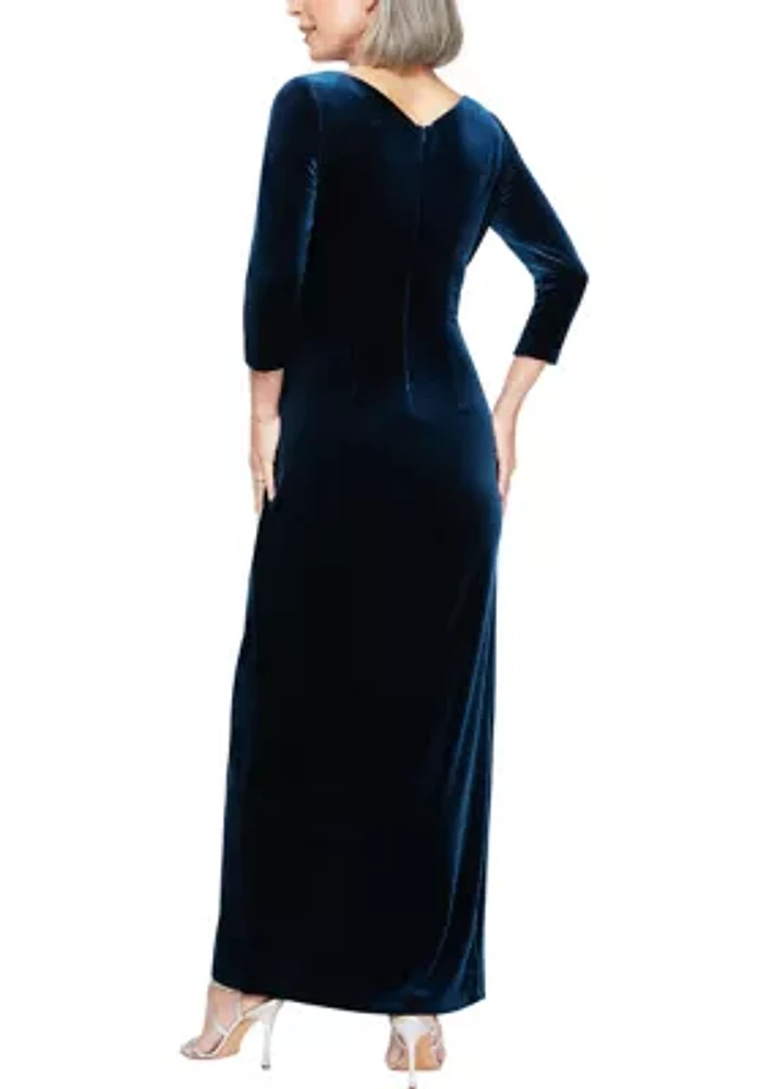 Women's Long V-Neck Velvet Dress