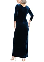 Women's Long V-Neck Velvet Dress