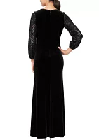 Women's Long Dress with Sequin Bubble Hem Sleeves