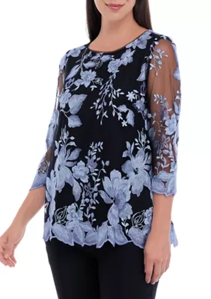 Women's 3/4 Sleeve Scalloped Hem Blouse