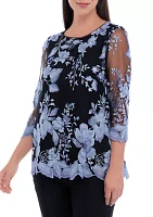 Women's 3/4 Sleeve Scalloped Hem Blouse