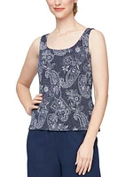 Women's 3/4 Sleeve Printed Metallic Knit Twinset with Tank Top