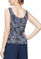 Women's 3/4 Sleeve Printed Metallic Knit Twinset with Tank Top