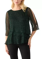 Women's 3/4 Sleeve Crew Neck Knit Top with Tiered Bottom