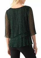 Women's 3/4 Sleeve Crew Neck Knit Top with Tiered Bottom