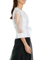 Organza Blouse with  Tie Belt