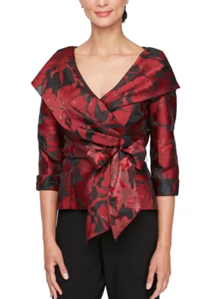 Women's V-Neck Floral Printed Wrap Blouse