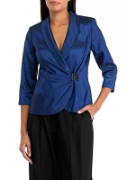 Women's 3/4 Sleeve V-Neck Solid Satin Wrap Top