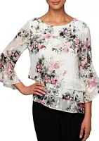 Alex Evenings Women's 3/4 Sleeve Triple Tier Chiffon Blouse