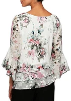 Women's 3/4 Sleeve Triple Tier Chiffon Blouse