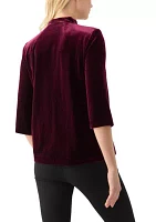 Women's 3/4 Sleeve V-Neck Solid Velvet Wrap Top