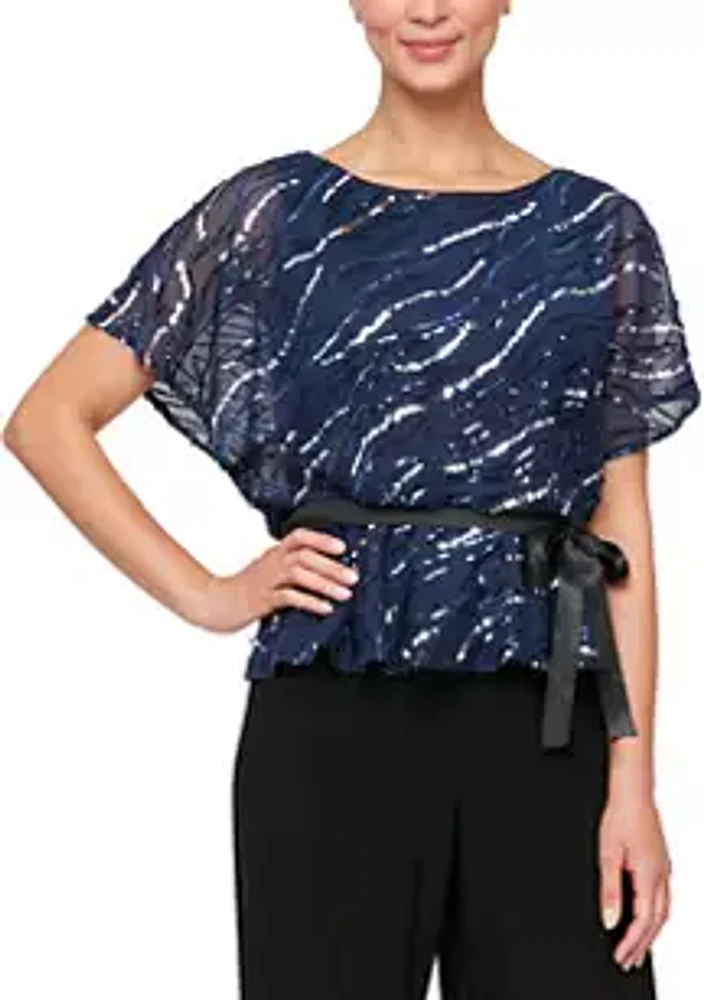 Alex Evenings Women's Blouse with Tie Belt