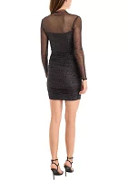 Women's Long Sleeve High Neck Glitter Knit Dress