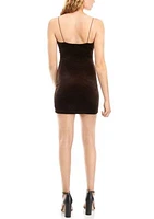 Women's Bungee Strap Velvet Scoop Neck Bodycon Dress