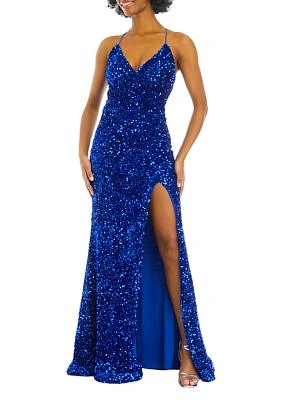 Women's V-Neck Velvet Sequin Slim Gown