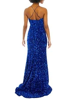 Women's V-Neck Velvet Sequin Slim Gown