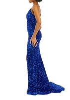 Women's V-Neck Velvet Sequin Slim Gown