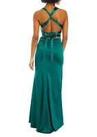 Women's V-Neck Satin Ruched Gown