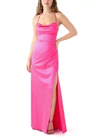 Women's Sleeveless Cowl Neck Solid Satin Gown